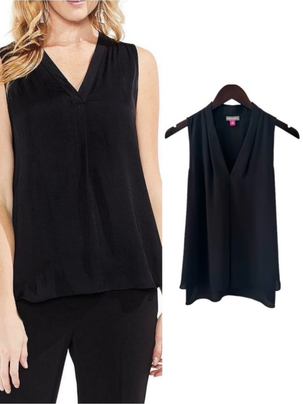 Vince Camuto Inverted Pleat Pullover Black Sleeveless Blouse
